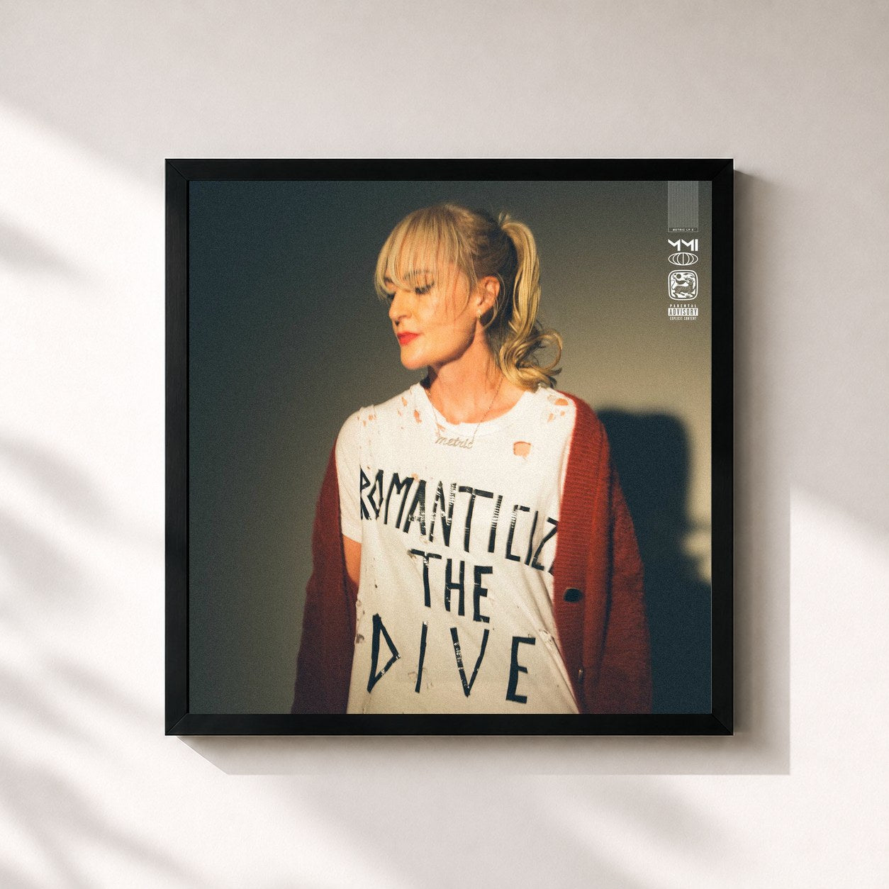 #noir Tableau carré de l'album Romanticize The Dive de Metric, cadre noir 32x32 cm