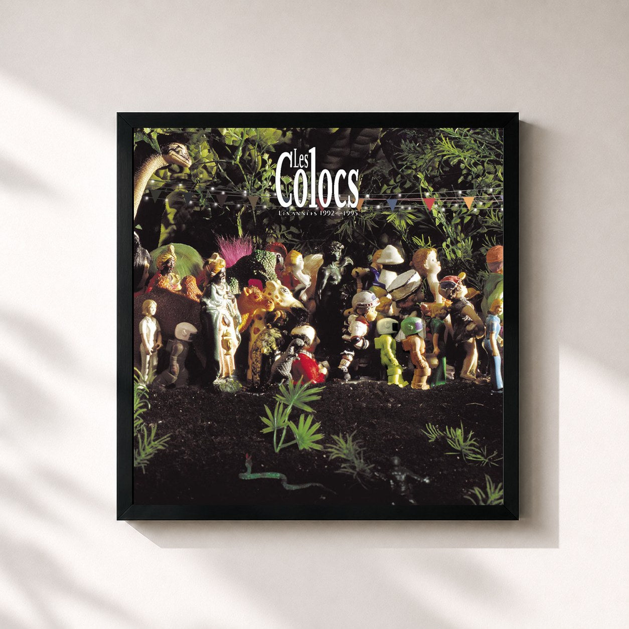 #noir Tableau carré de l'album Les Annees 1992-1995 de Les Colocs, cadre noir 32x32 cm