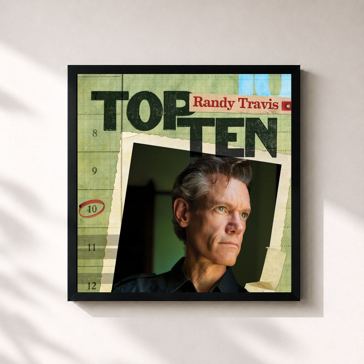 #noir Tableau carré de l'album Top 10 de Randy Travis, cadre noir 32x32 cm