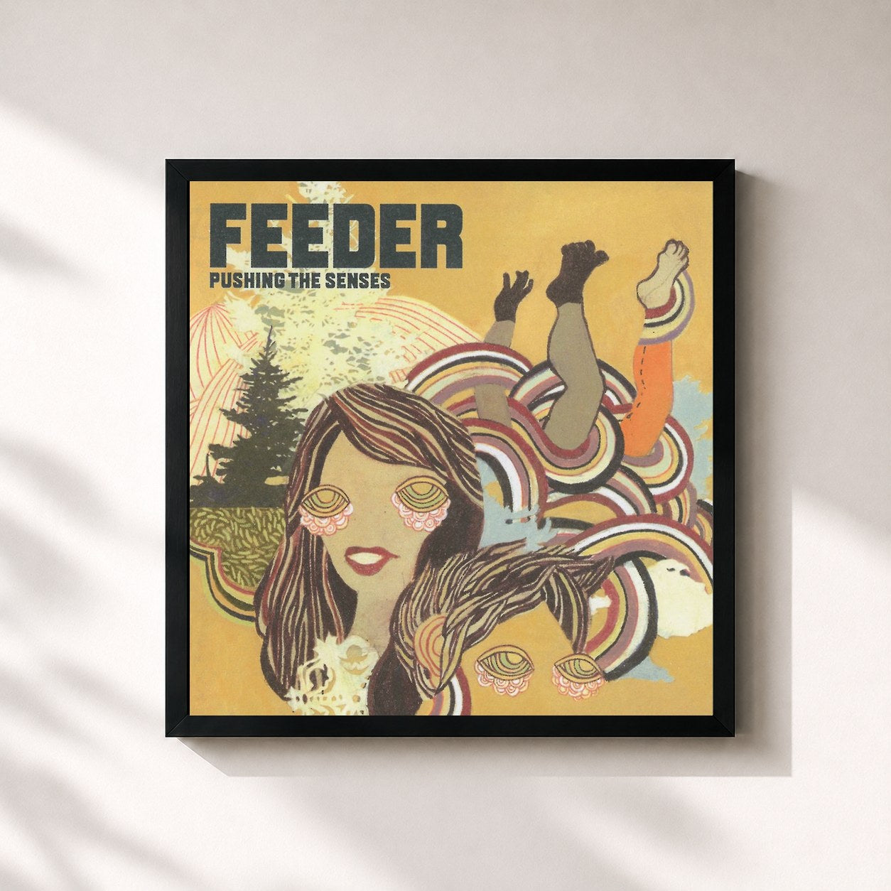 #noir Tableau carré de l'album Pushing the Senses de Feeder, cadre noir 32x32 cm