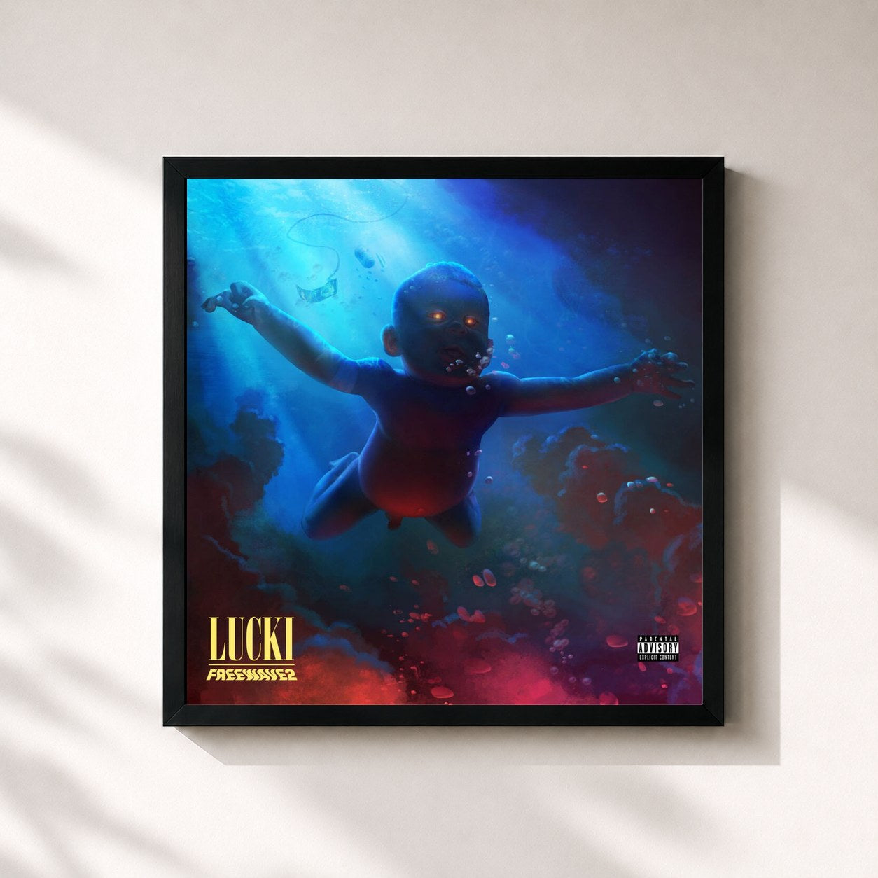 #noir Tableau carré de l'album Freewave 2 de Lucki, cadre noir 32x32 cm