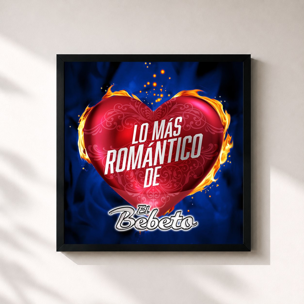 #noir Tableau carré de l'album Lo Más Romantico De de El Bebeto, cadre noir 32x32 cm