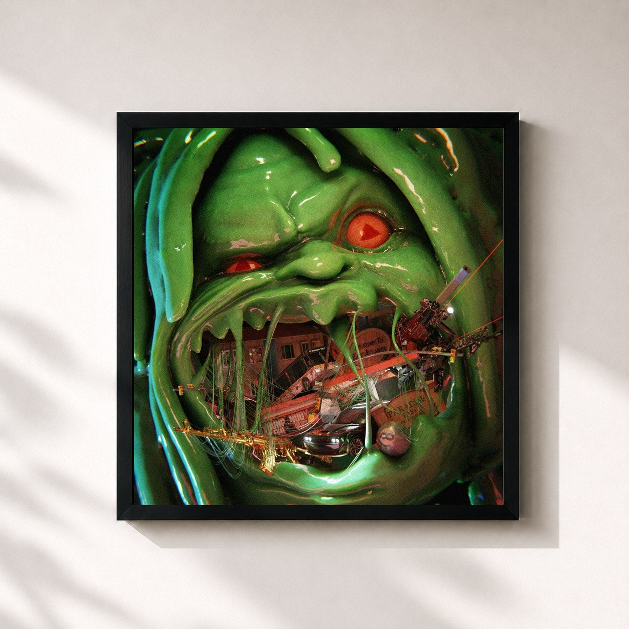 #noir Tableau carré de l'album EA Monster de Young Nudy, cadre noir 32x32 cm