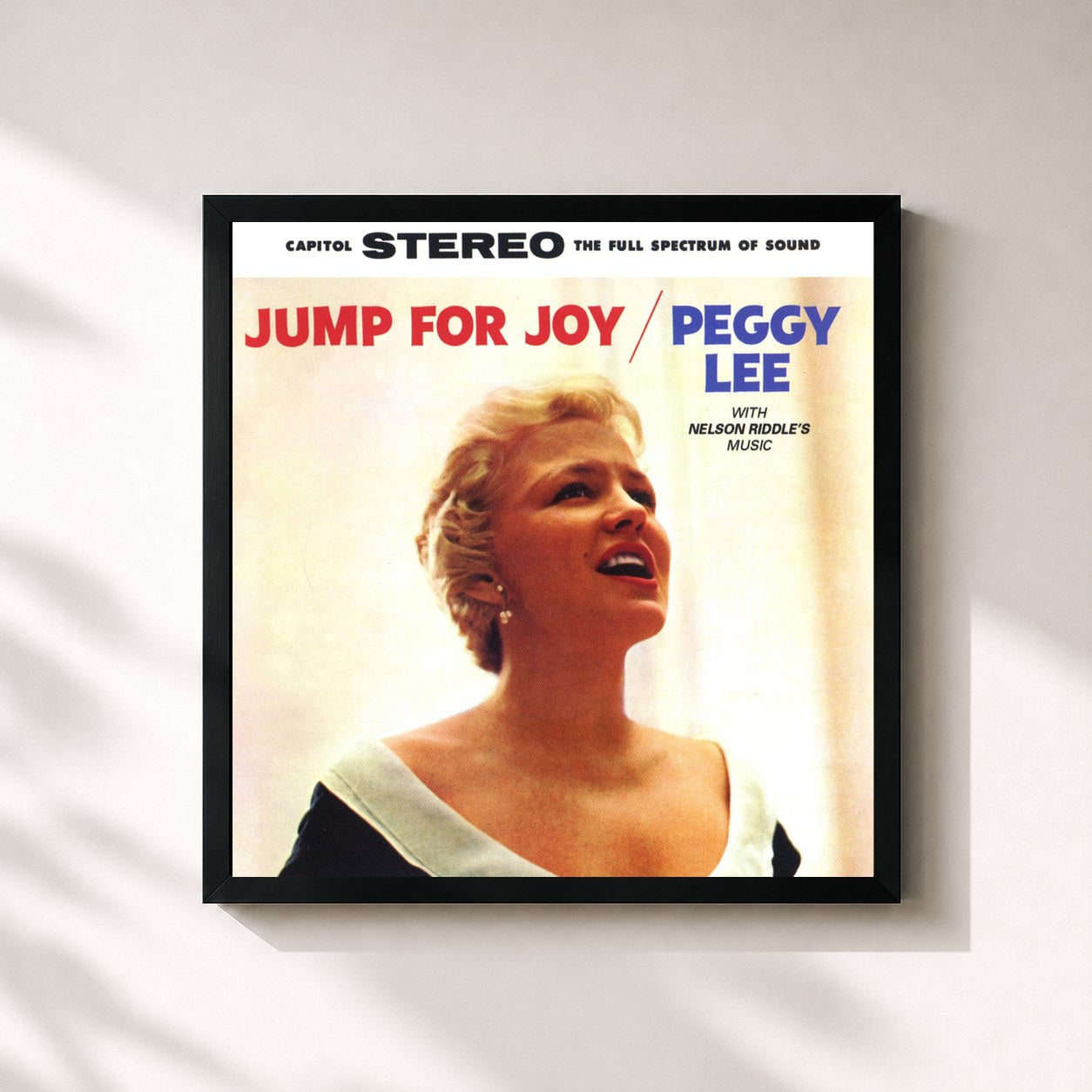 #noir Tableau carré de l'album Jump For Joy de Peggy Lee, cadre noir 32x32 cm