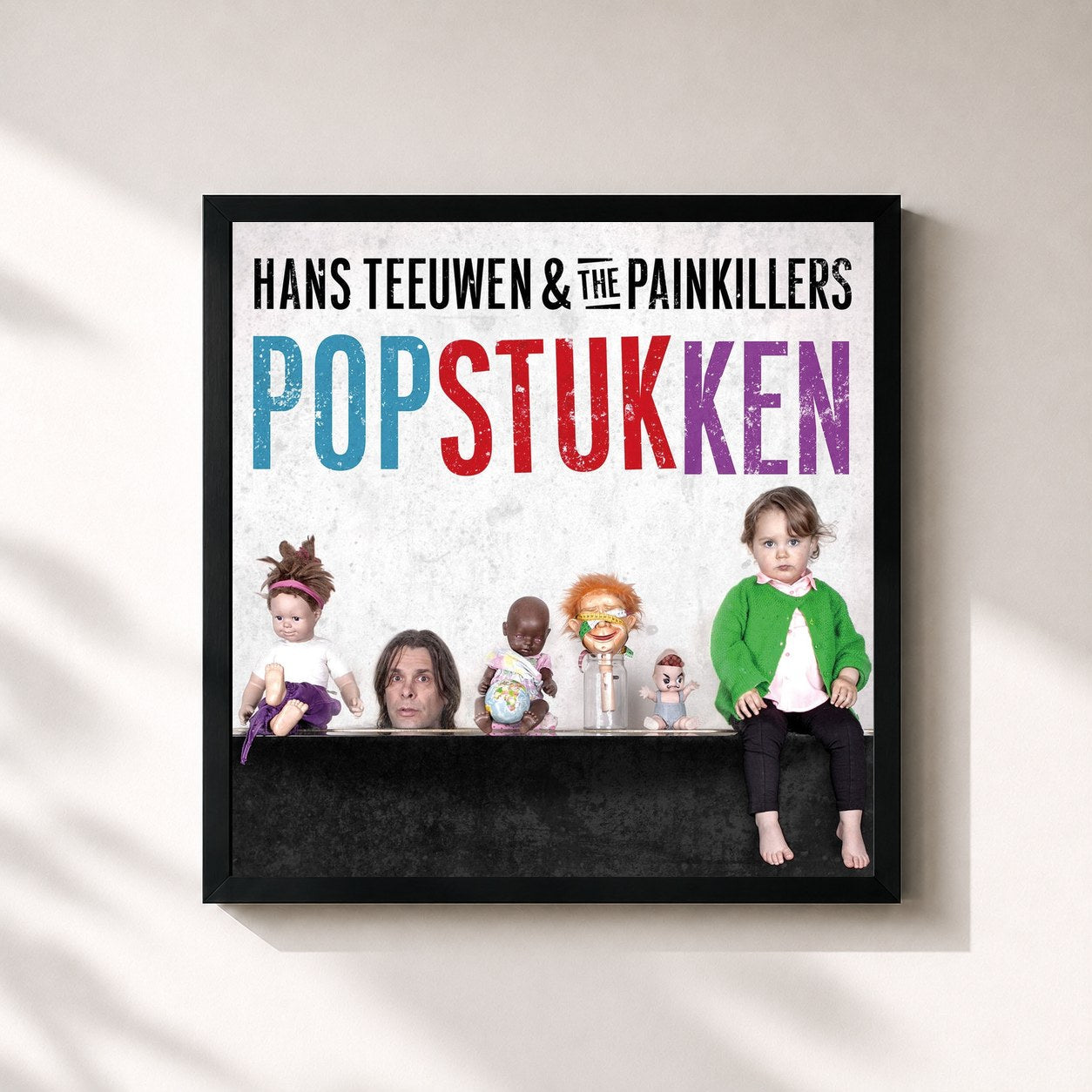 #noir Tableau carré de l'album Popstukken de Hans Teeuwen, cadre noir 32x32 cm