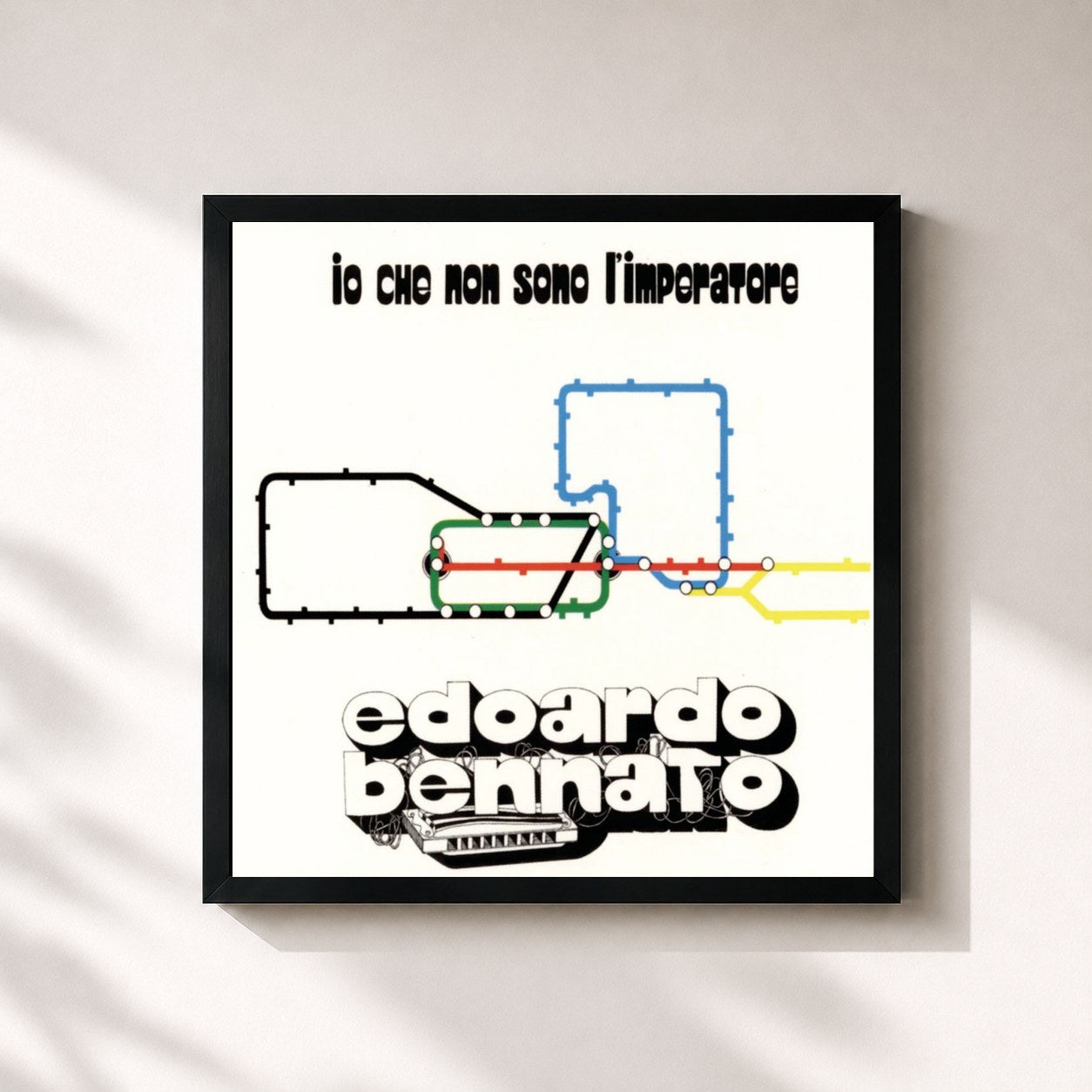 #noir Tableau carré de l'album Io Che Non Sono L'Imperatore de Edoardo Bennato, cadre noir 32x32 cm