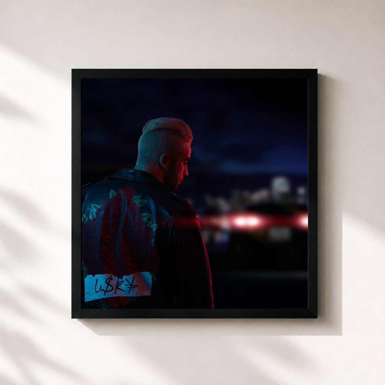 #noir Tableau carré de l'album Outsider de USKY, cadre noir 32x32 cm