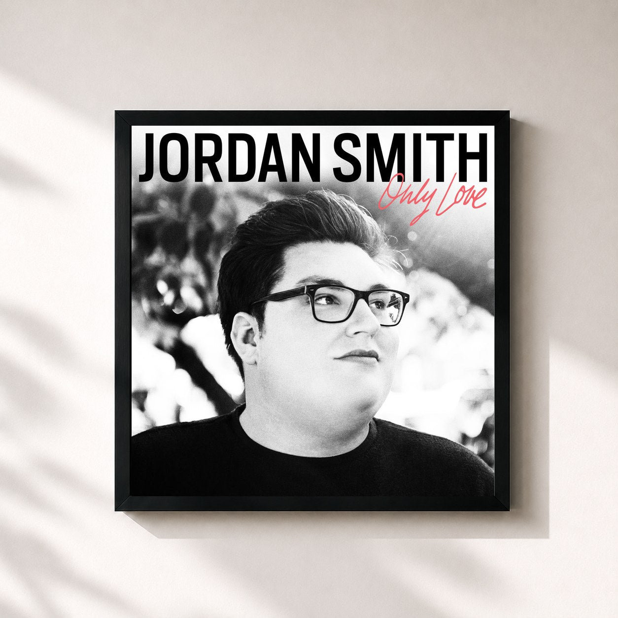 #noir Tableau carré de l'album Only Love de Jordan Smith, cadre noir 32x32 cm