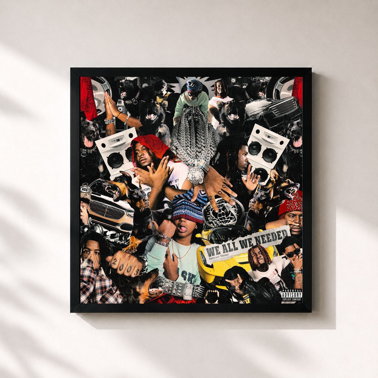 #noir Tableau carré de l'album WE ALL WE NEEDED de Internet money, cadre noir 32x32 cm