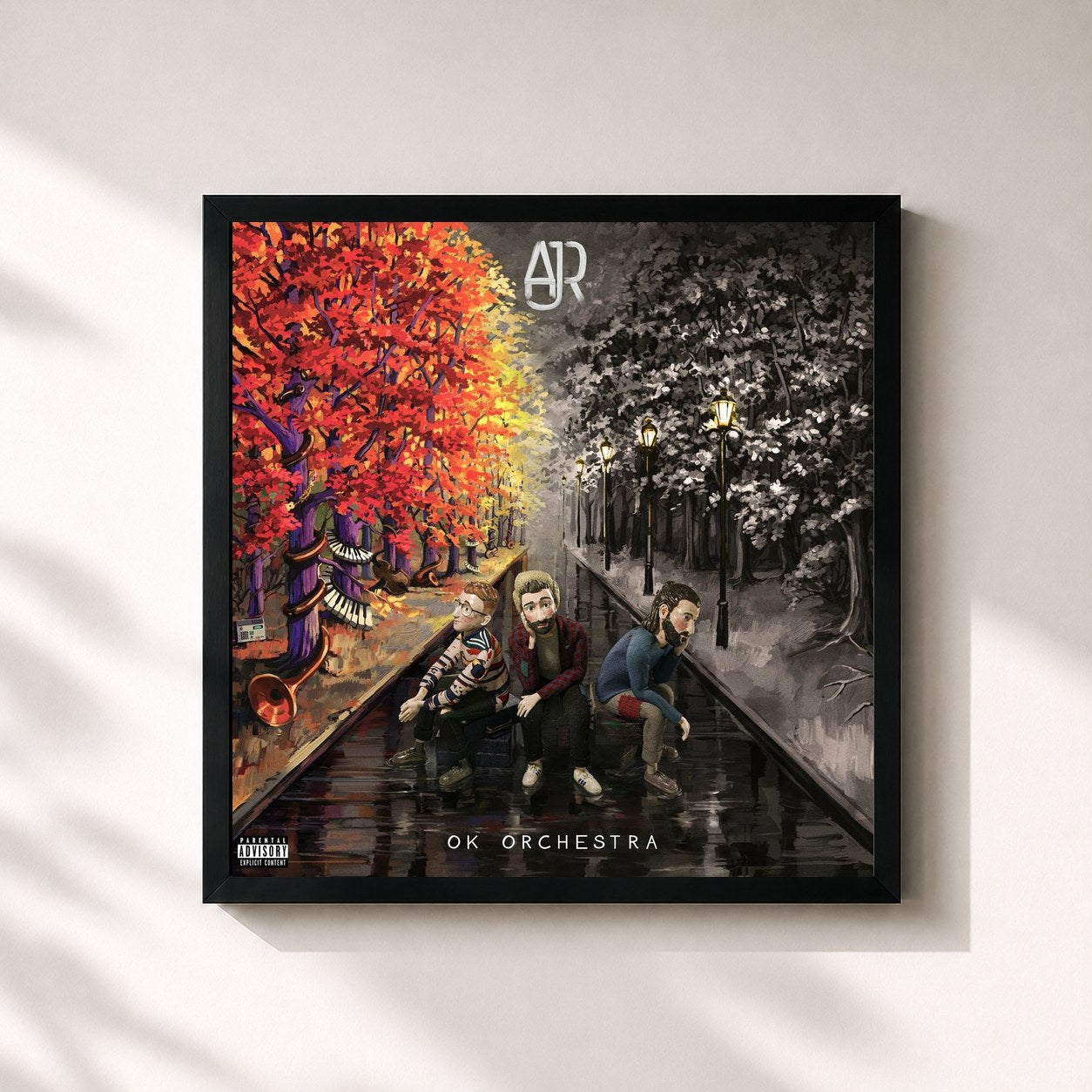 #noir Tableau carré de l'album OK ORCHESTRA de AJR, cadre noir 32x32 cm