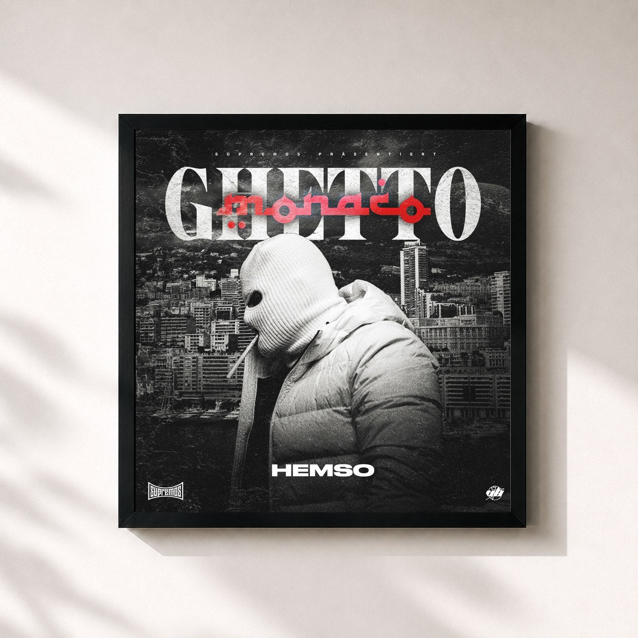 #noir Tableau carré de l'album Ghetto Monaco de Hemso, cadre noir 32x32 cm