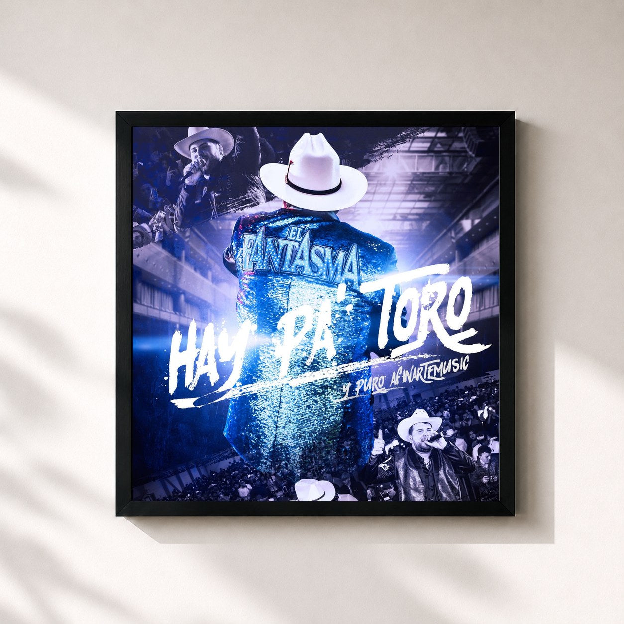 #noir Tableau carré de l'album Hay pa' Toro de El Fantasma, cadre noir 32x32 cm