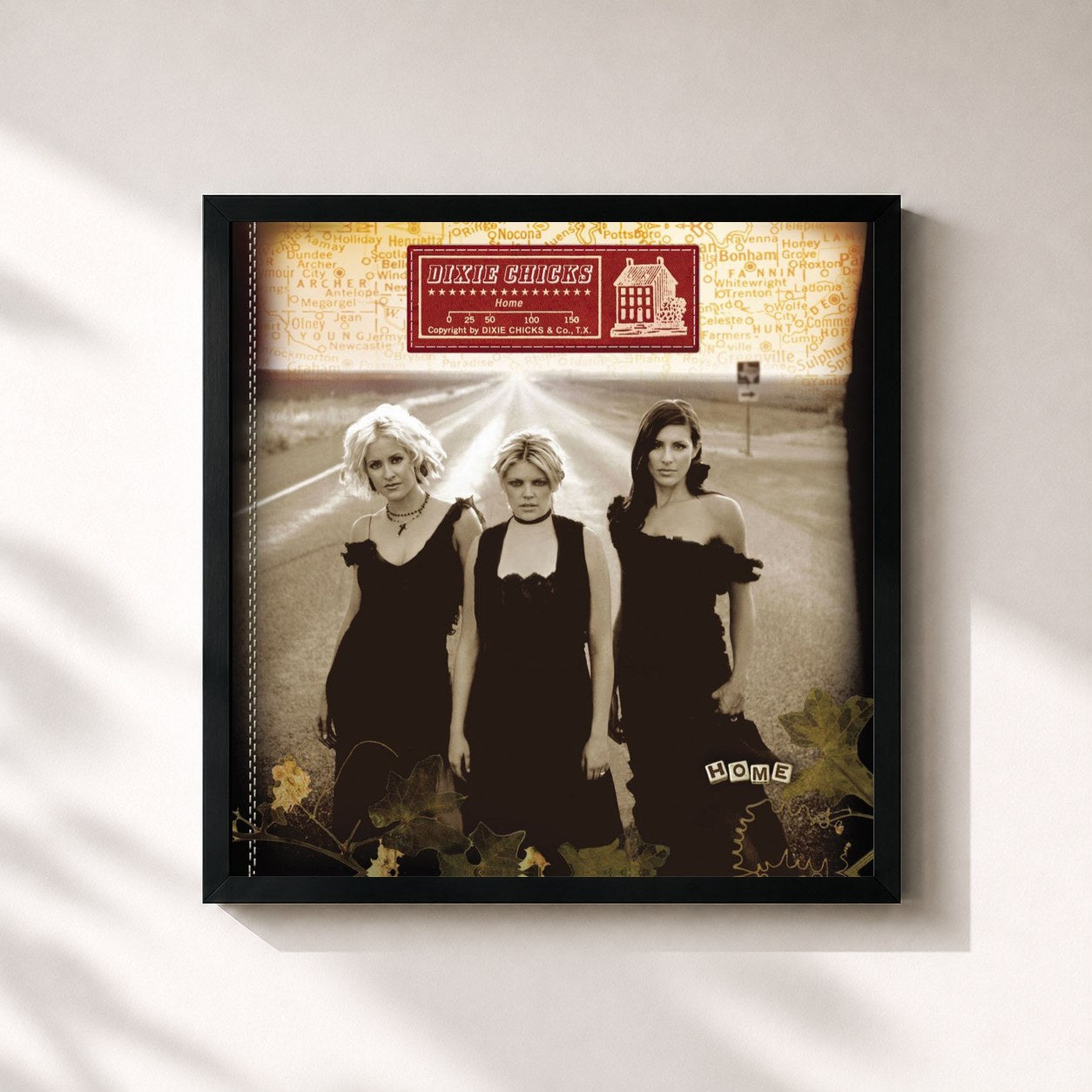 #noir Tableau carré de l'album Home de The Chicks, cadre noir 32x32 cm