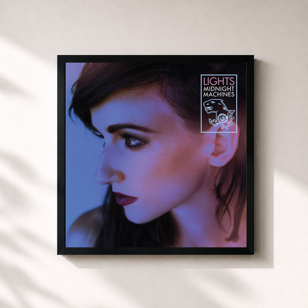 #noir Tableau carré de l'album Midnight Machines de LIGHTS, cadre noir 32x32 cm