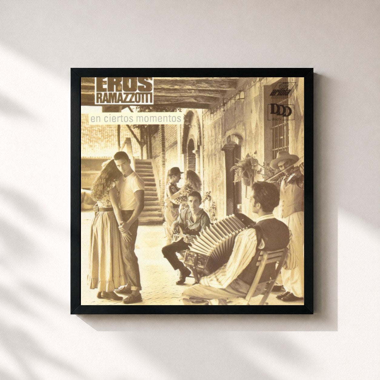 #noir Tableau carré de l'album En Ciertos Momentos de Eros Ramazzotti, cadre noir 32x32 cm