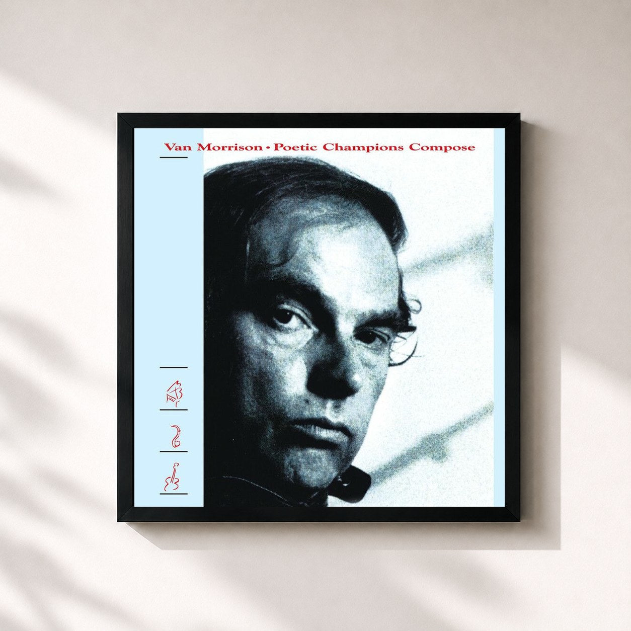 #noir Tableau carré de l'album Poetic Champions Compose de Van Morrison, cadre noir 32x32 cm