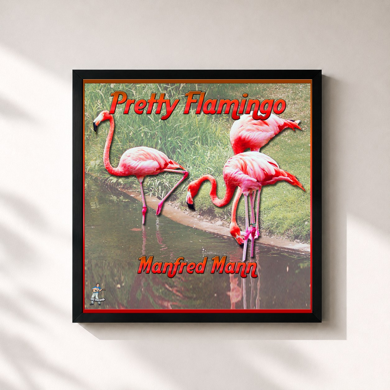 #noir Tableau carré de l'album Pretty Flamingos de Manfred Mann, cadre noir 32x32 cm