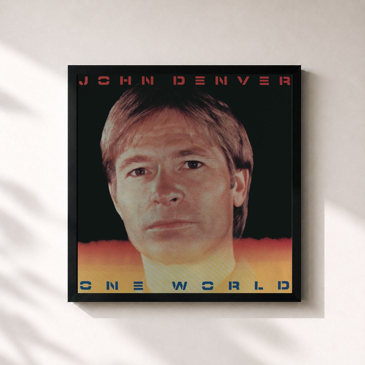 #noir Tableau carré de l'album One World de John Denver, cadre noir 32x32 cm