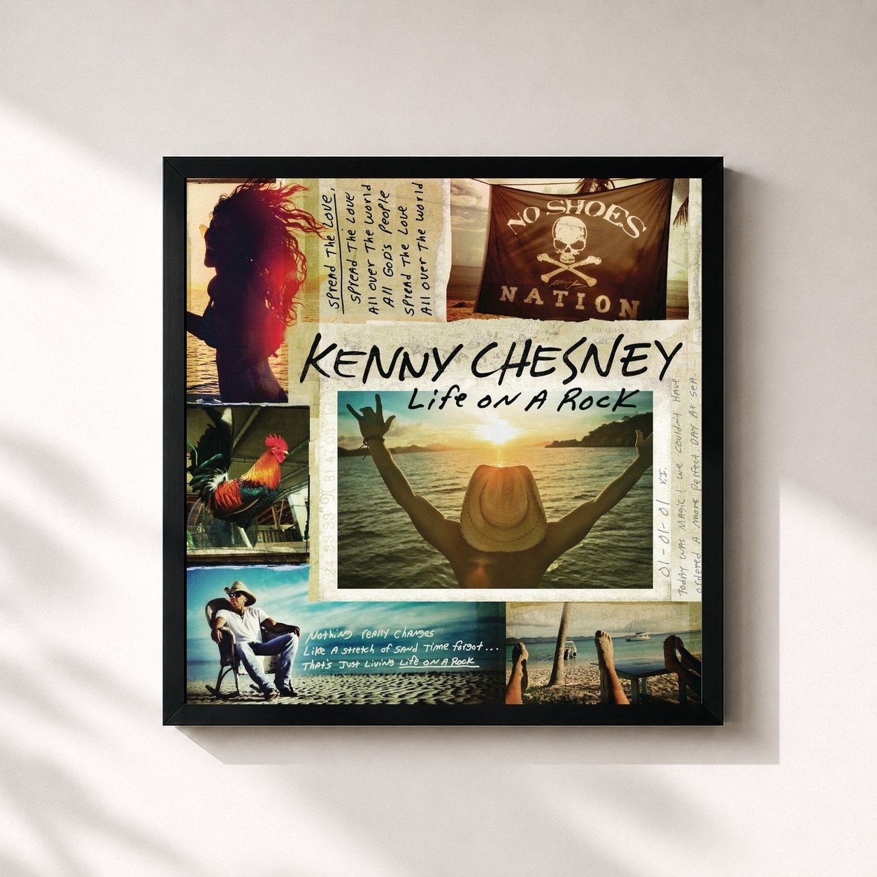 #noir Tableau carré de l'album Life On A Rock de Kenny Chesney, cadre noir 32x32 cm