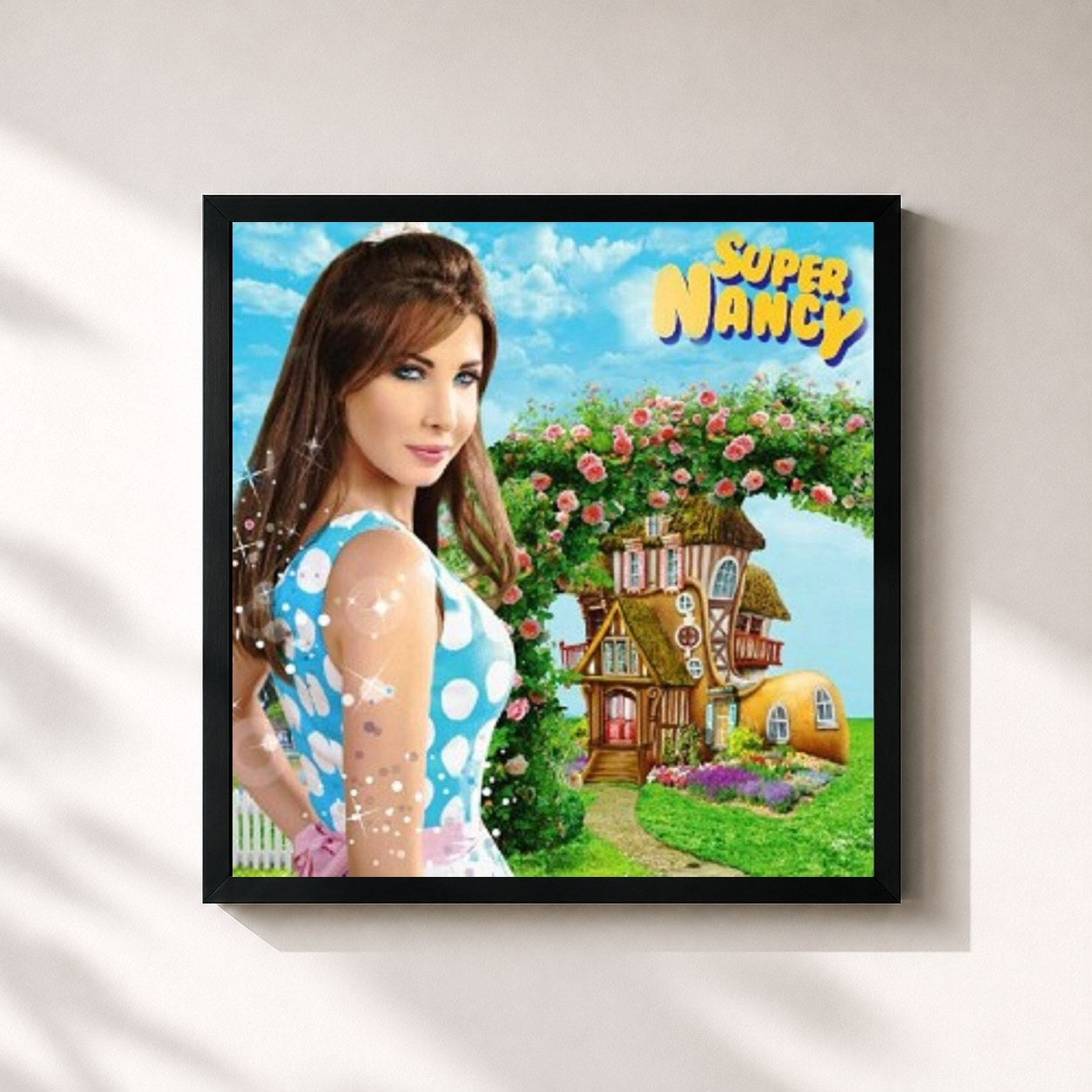 #noir Tableau carré de l'album Super Nancy de Nancy Ajram, cadre noir 32x32 cm