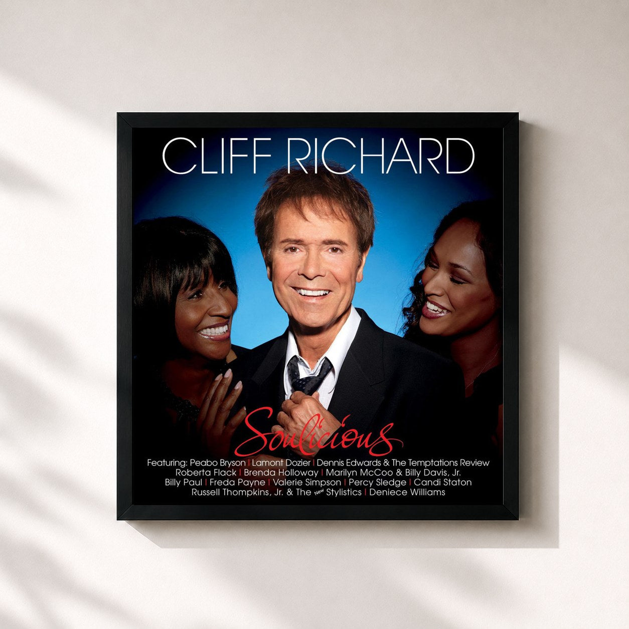 #noir Tableau carré de l'album Soulicious The Soul Album de Cliff Richard, cadre noir 32x32 cm