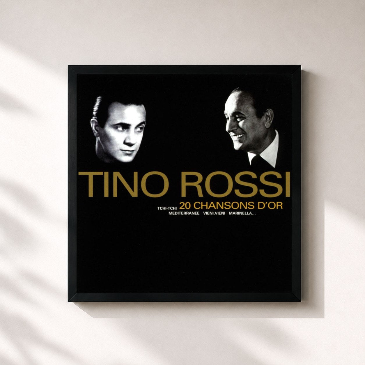 #noir Tableau carré de l'album 20 chansons d'or de Tino Rossi, cadre noir 32x32 cm
