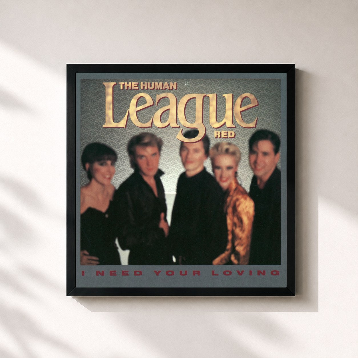 #noir Tableau carré de l'album I Need Your Loving de The Human League, cadre noir 32x32 cm