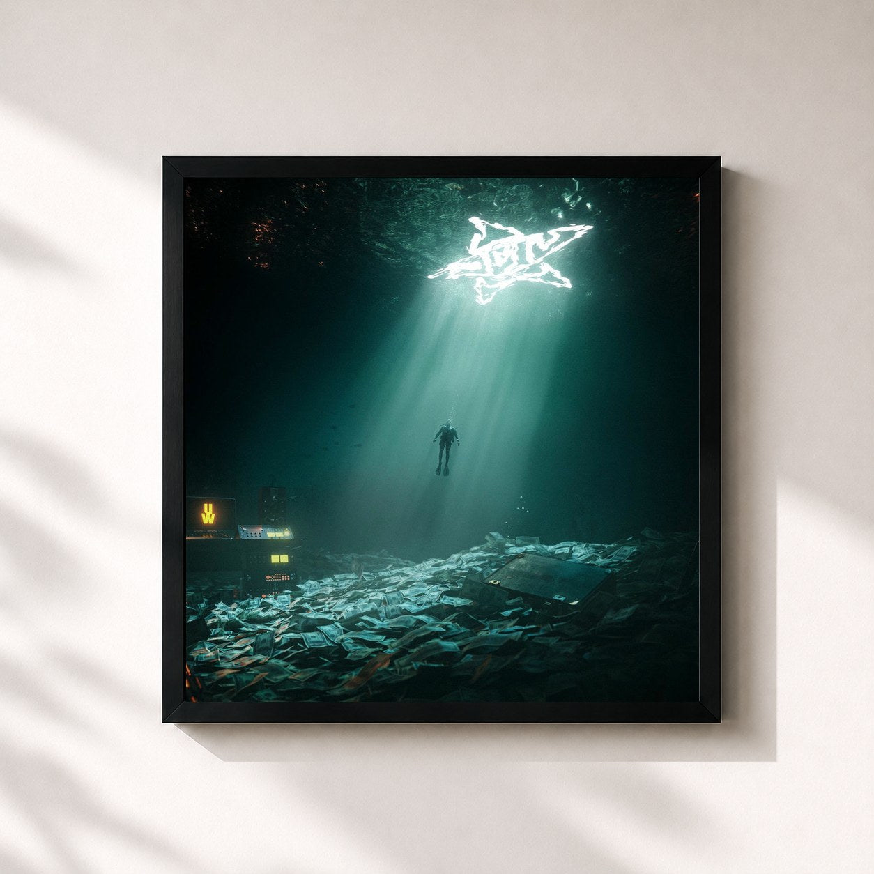 #noir Tableau carré de l'album Underwater de Dei V, cadre noir 32x32 cm