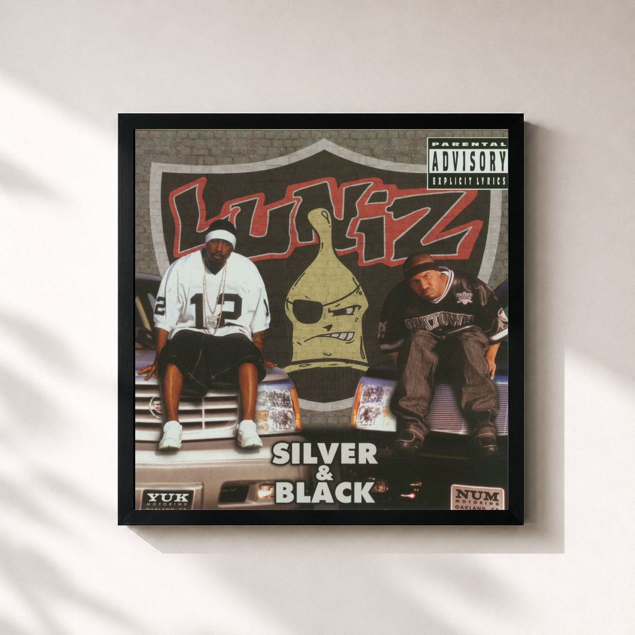 #noir Tableau carré de l'album Silver & Black de Luniz, cadre noir 32x32 cm