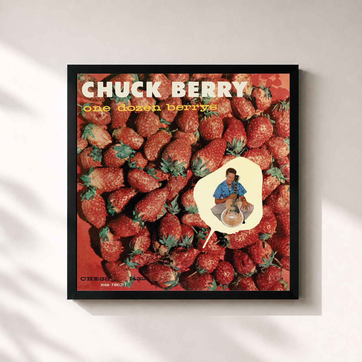 #noir Tableau carré de l'album One Dozen Berry's de Chuck Berry, cadre noir 32x32 cm