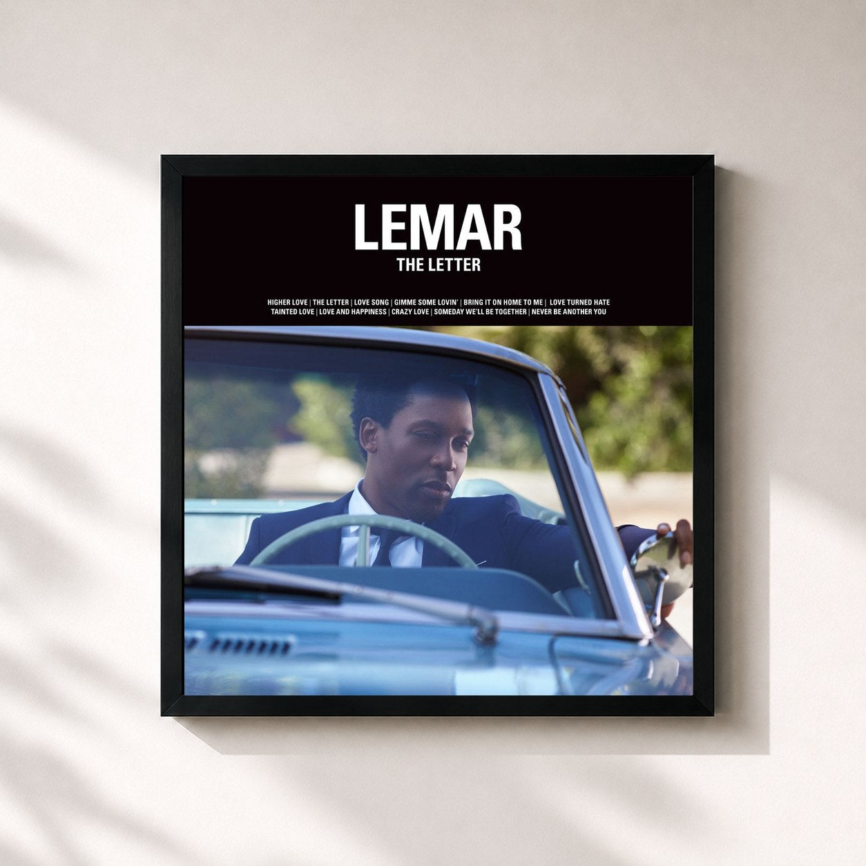 #noir Tableau carré de l'album The Letter de Lemar, cadre noir 32x32 cm