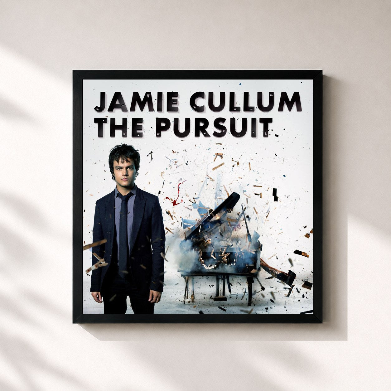#noir Tableau carré de l'album The Pursuit de Jamie Cullum, cadre noir 32x32 cm
