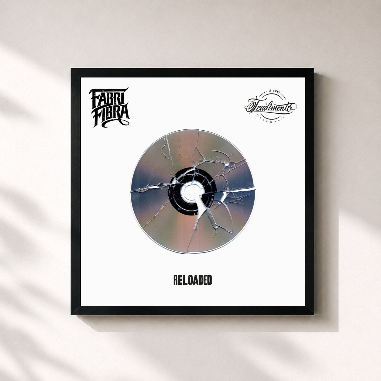 #noir Tableau carré de l'album Tradimento 10 Anni - Reloaded de Fabri Fibra, cadre noir 32x32 cm