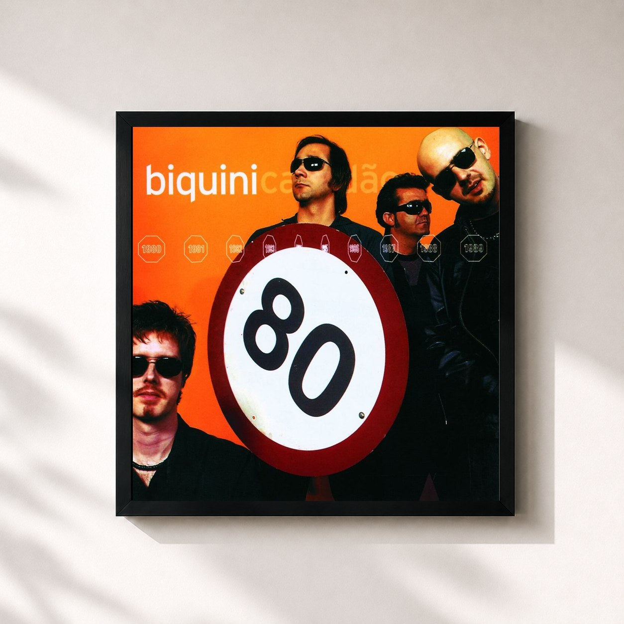 #noir Tableau carré de l'album 80 de Biquini Cavadão, cadre noir 32x32 cm
