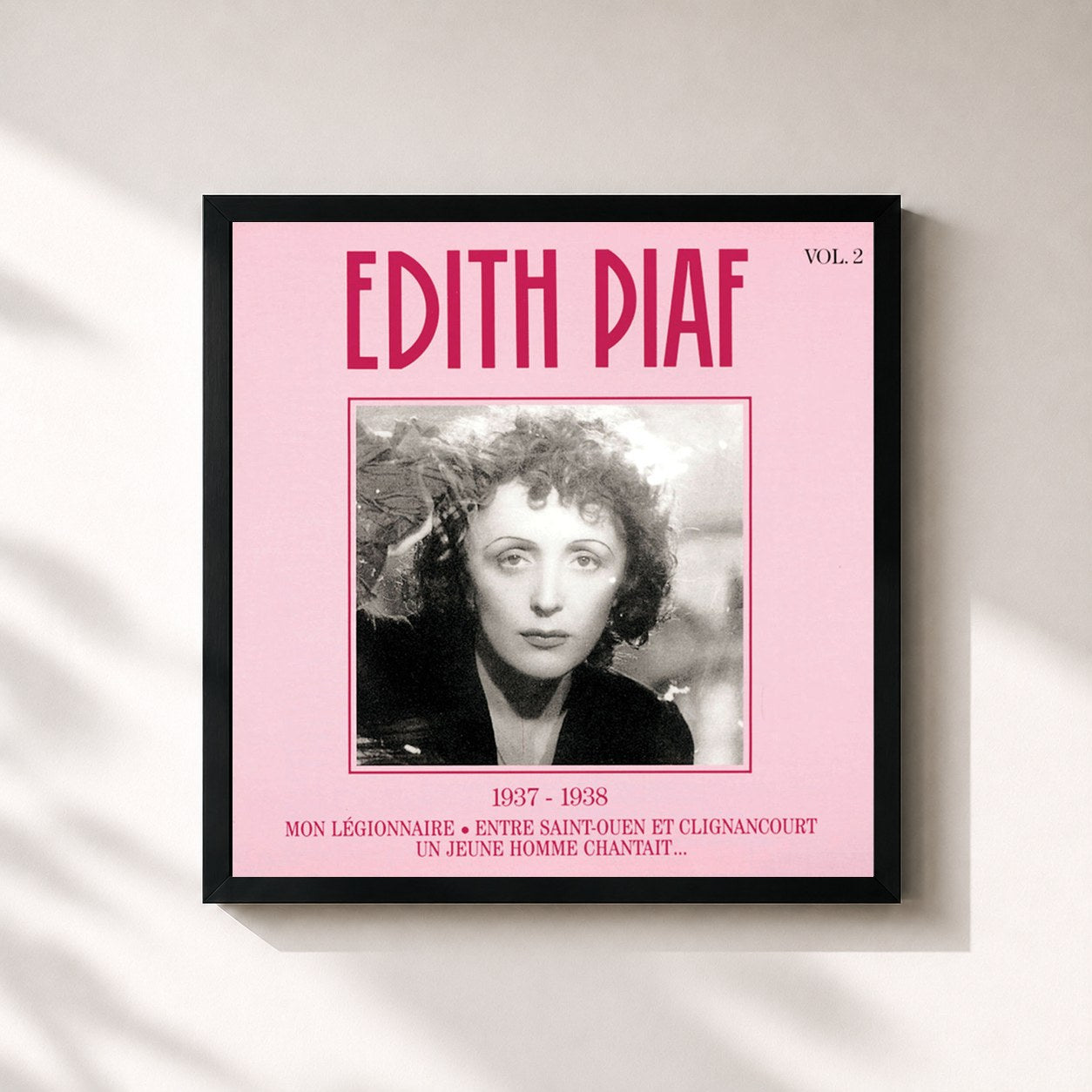#noir Tableau carré de l'album 1937-1938 de Edith Piaf, cadre noir 32x32 cm
