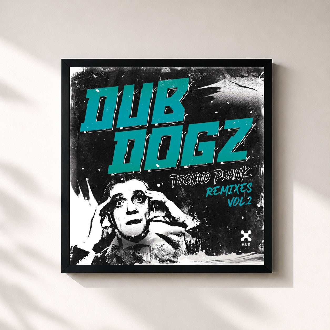 #noir Tableau carré de l'album Techno Prank (Remixes Vol. 2) de Dubdogz, cadre noir 32x32 cm