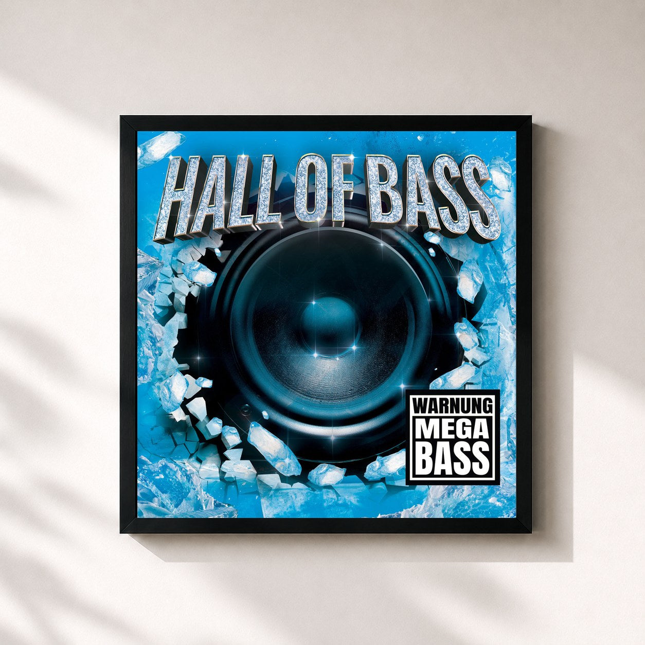 #noir Tableau carré de l'album Hall of Bass de Frauenarzt, cadre noir 32x32 cm
