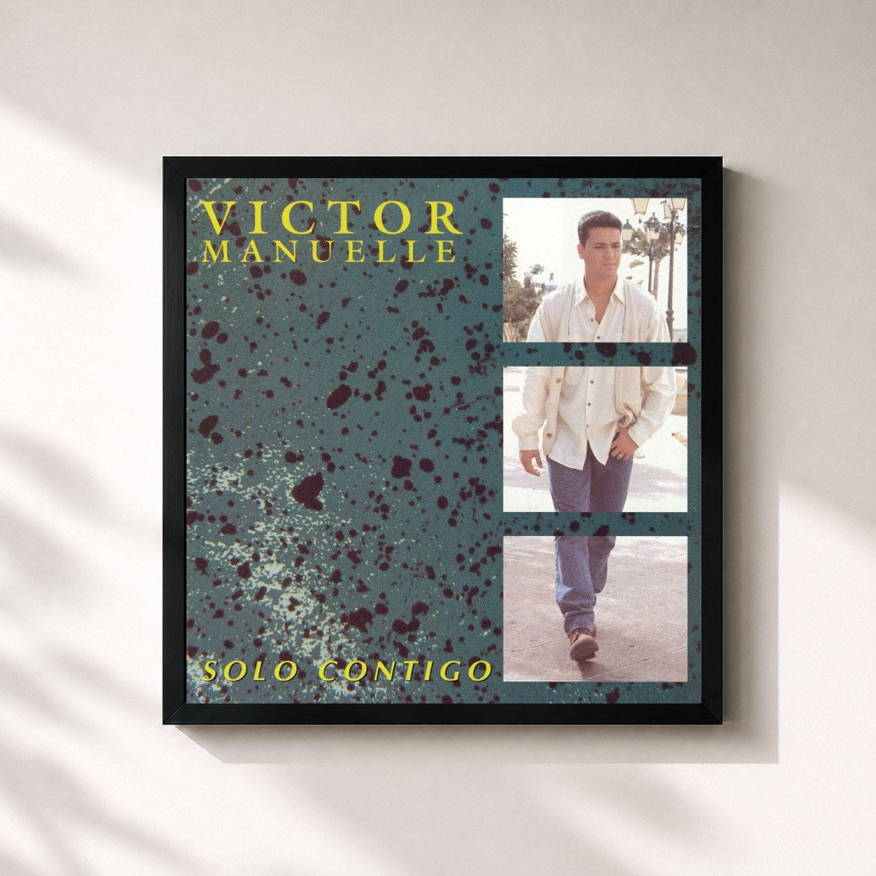 #noir Tableau carré de l'album Solo Contigo de Victor Manuelle, cadre noir 32x32 cm