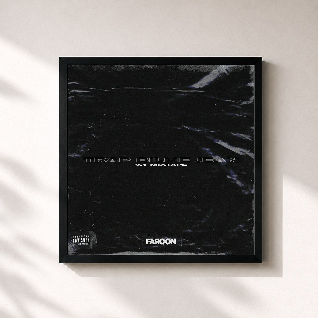 #noir Tableau carré de l'album Trap Billie Jean V.1 Mixtape de Faroon, cadre noir 32x32 cm