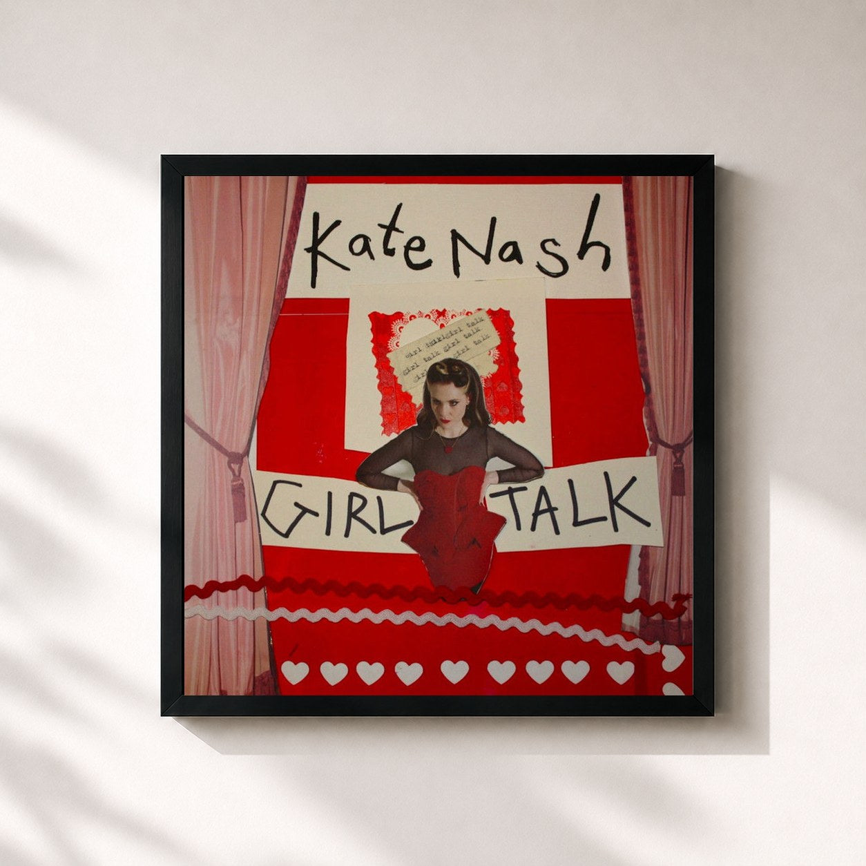 #noir Tableau carré de l'album Girl Talk de Kate Nash, cadre noir 32x32 cm