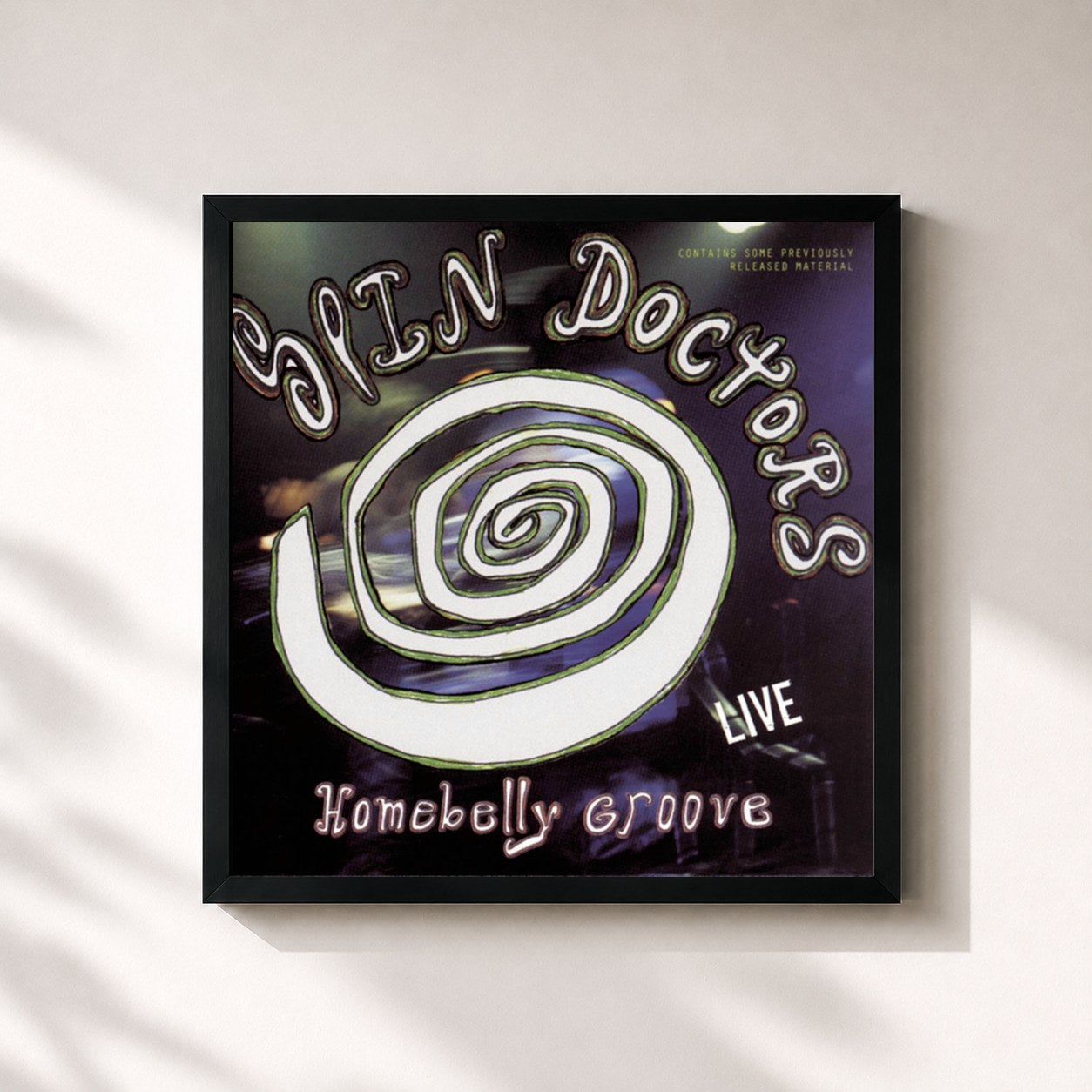 #noir Tableau carré de l'album HOMEBELLY GROOVE de Spin Doctors, cadre noir 32x32 cm