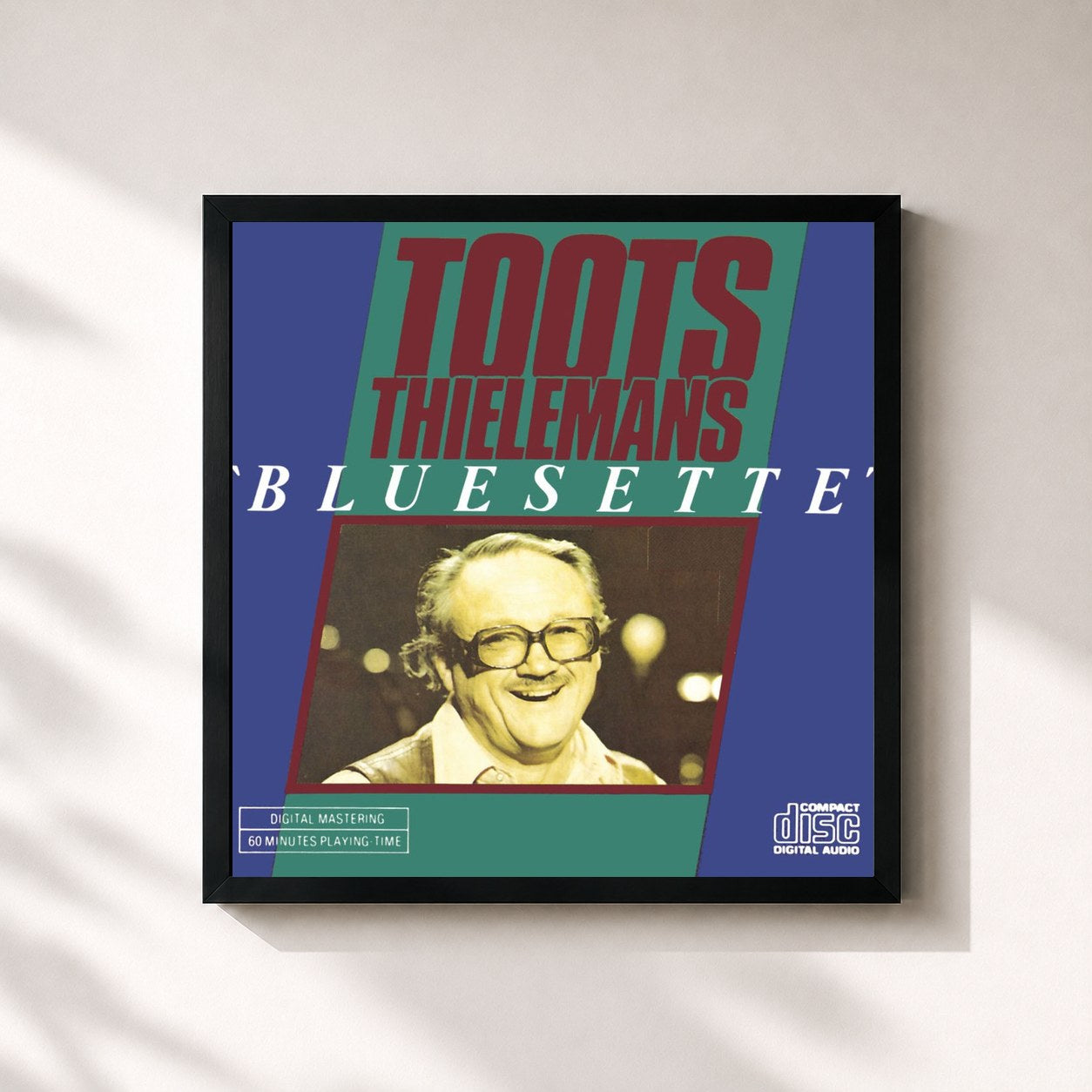 #noir Tableau carré de l'album Bluesette de Toots Thielemans, cadre noir 32x32 cm
