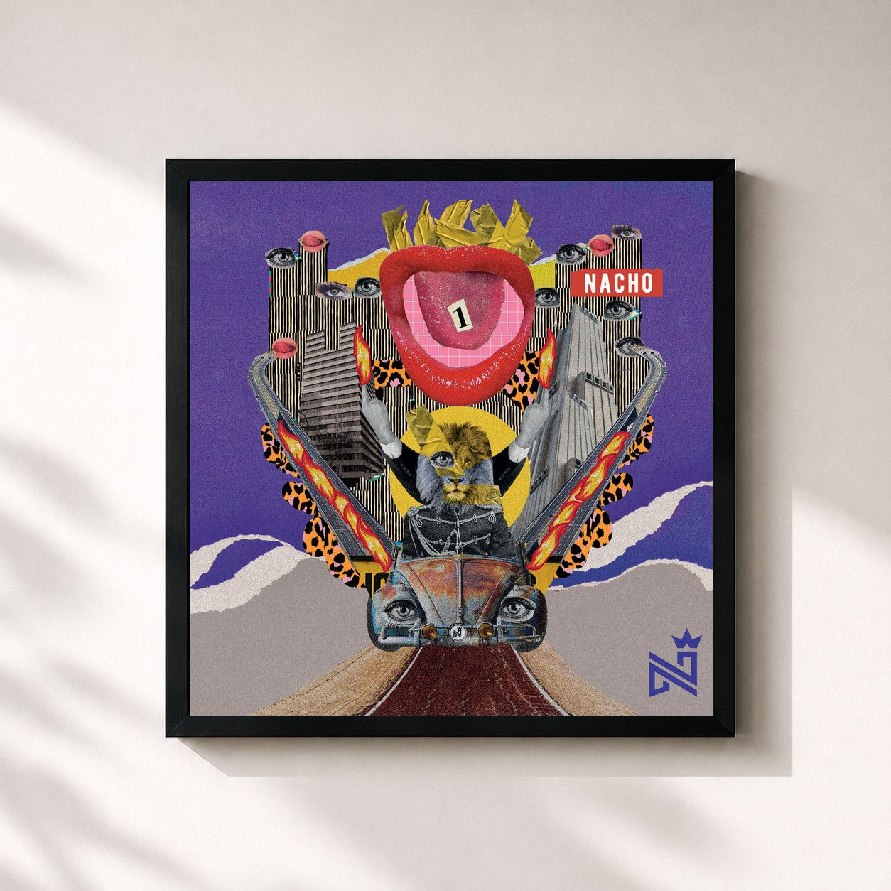 #noir Tableau carré de l'album UNO de Nacho, cadre noir 32x32 cm