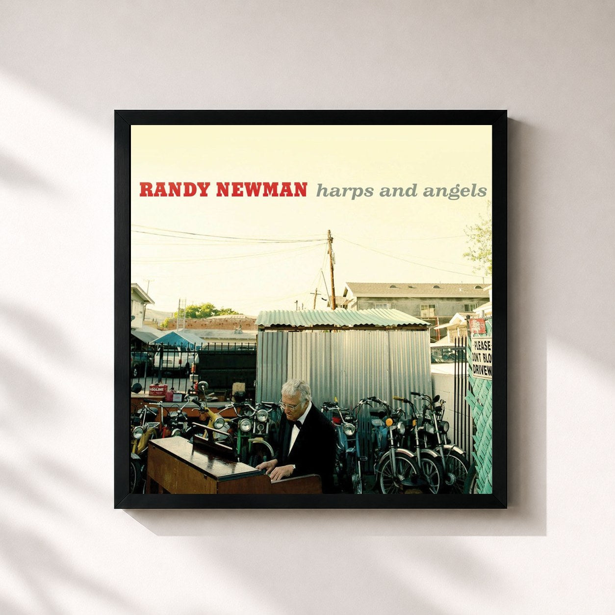 #noir Tableau carré de l'album Harps and Angels de Randy Newman, cadre noir 32x32 cm