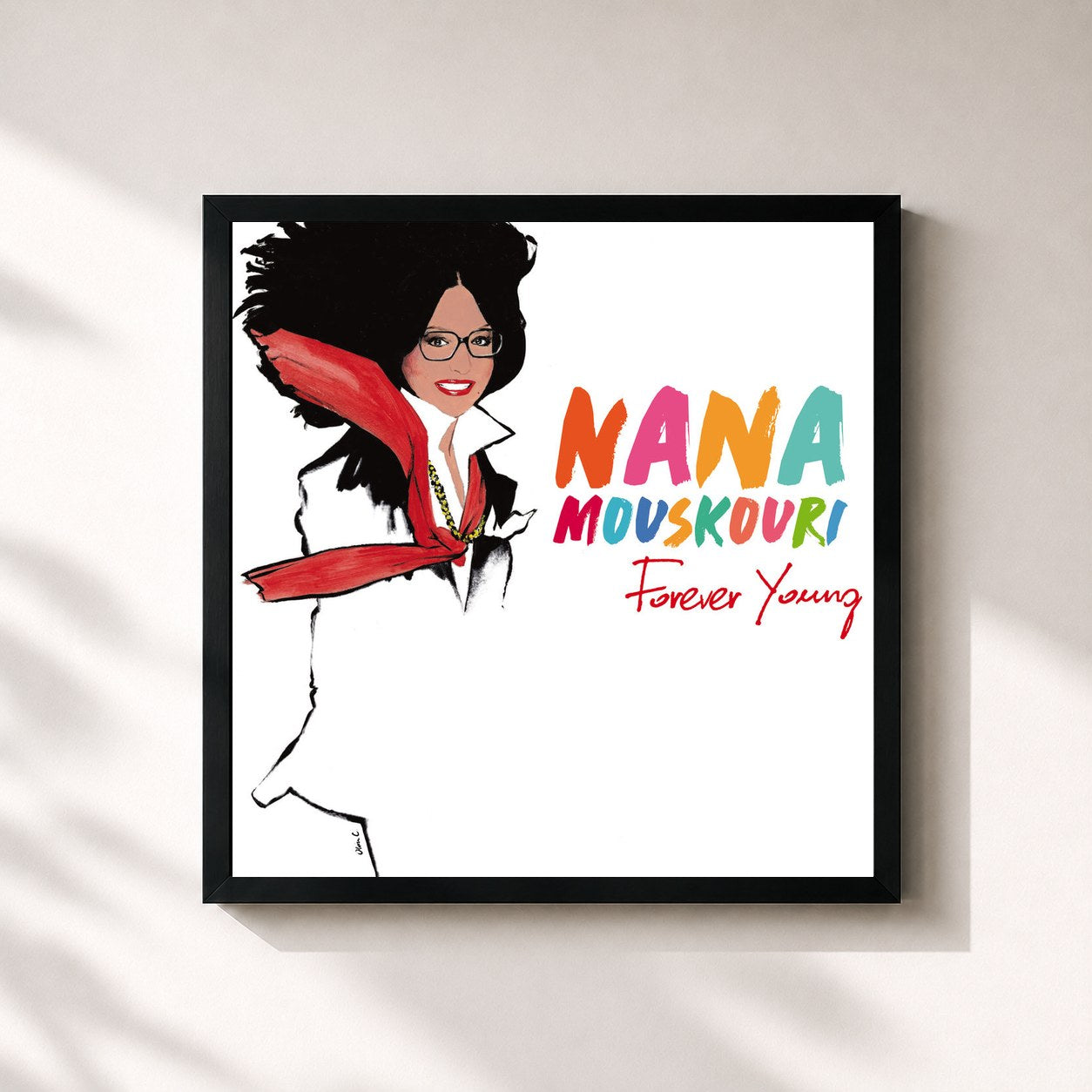 #noir Tableau carré de l'album Forever Young de Nana Mouskouri, cadre noir 32x32 cm