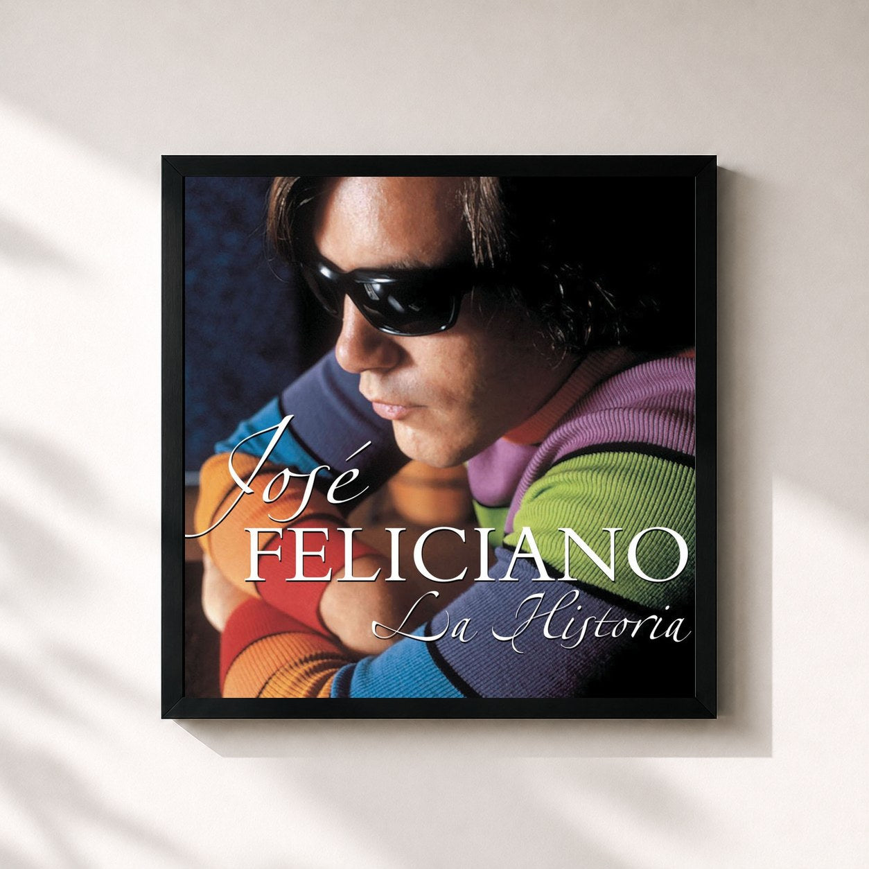#noir Tableau carré de l'album La Historia De Jose Feliciano de José Feliciano, cadre noir 32x32 cm