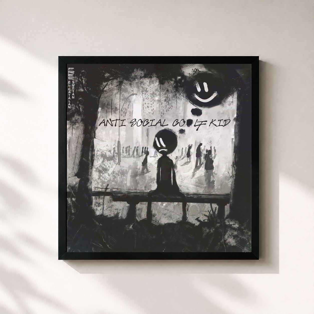 #noir Tableau carré de l'album Anti Social Cool Kid de Beny Jr, cadre noir 32x32 cm