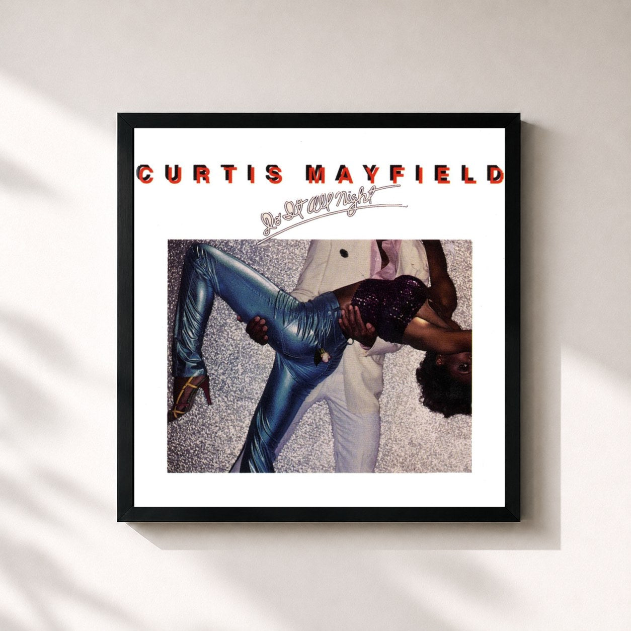 #noir Tableau carré de l'album Do It All Night de Curtis Mayfield, cadre noir 32x32 cm