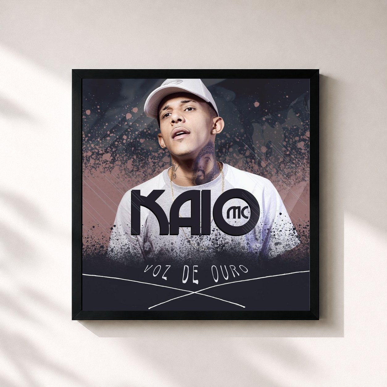 #noir Tableau carré de l'album Voz de Ouro de MC Kaio, cadre noir 32x32 cm