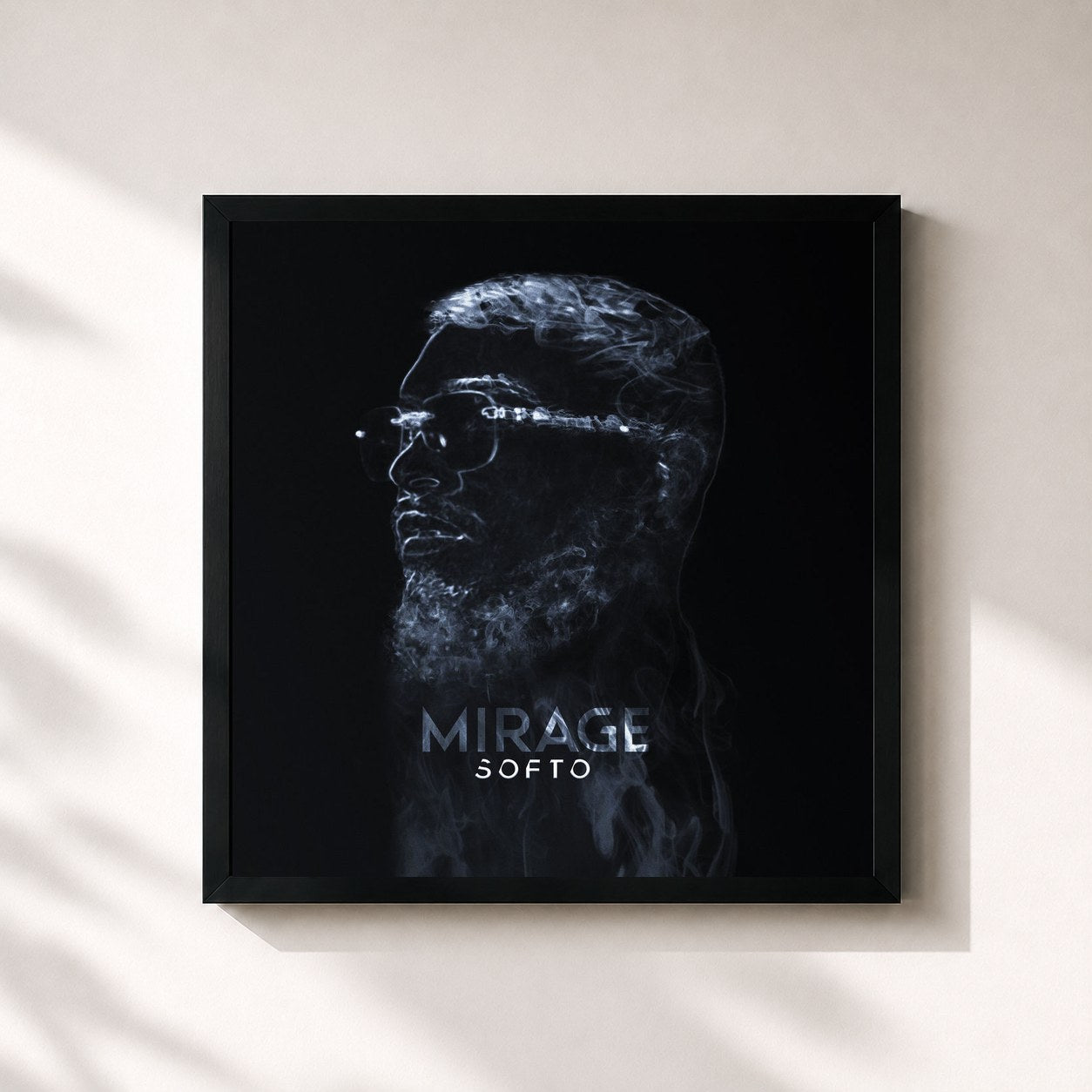 #noir Tableau carré de l'album Mirage de Softo, cadre noir 32x32 cm